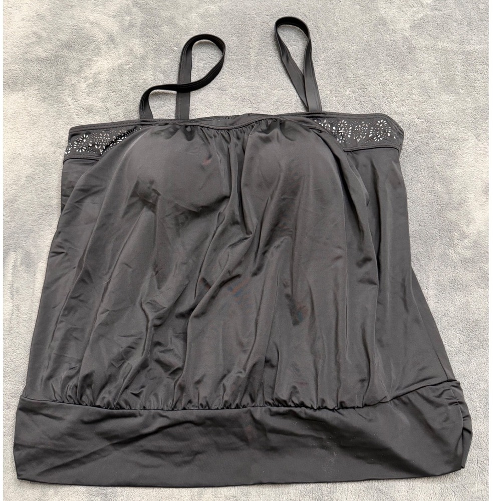 Swimsuits For All Tankini Top Womens 22 Black Laser Cut Blouson